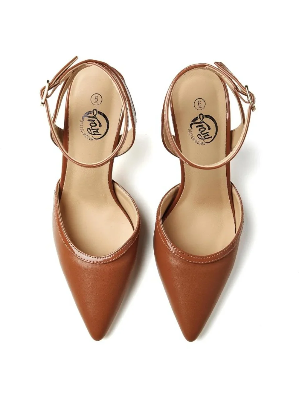 Women's Brown Pu Slingback Pointed Toe Stiletto Heels Ankle Strap Dress Shoes